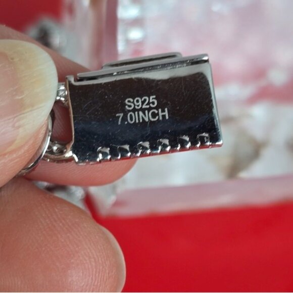 925 Sterling Silver Unisex Cuban Link Bracelet 7" with Real Moissanite Gem - Picture 10 of 12